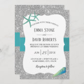 シルバーモダンターコイズヒトデビーチ結婚式 招待状 (正面/裏面)