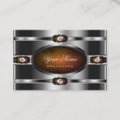 シルバーモダンダークオレンジ大理石とダイヤフェイクモンド 名刺 (正面)