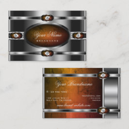シルバーモダンダークオレンジ大理石とダイヤフェイクモンド 名刺
