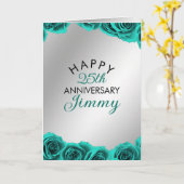 シルバーモダンティール(緑がかった色)バラ夫25周年記念 カード (黄色い花)