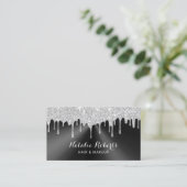 シルバーモダンドリップスブラックメタルメイクアップアーティストヘア 名刺 (スタンド正面)