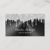 シルバーモダンドリップスブラックメタルメイクアップアーティストヘア 名刺 (正面)