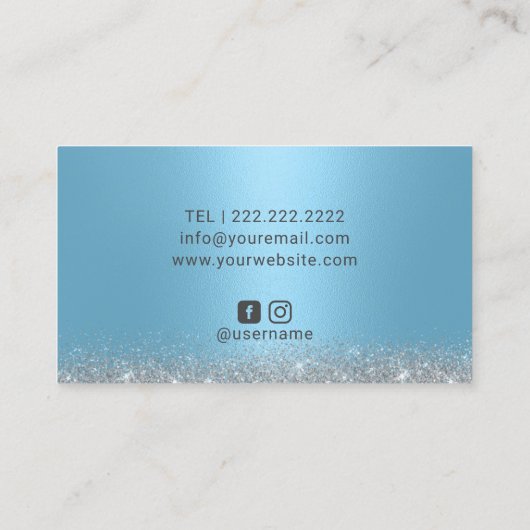 シルバーモダンドリップスブルーメイクアップアーティストヘアサロン 名刺 (裏面)