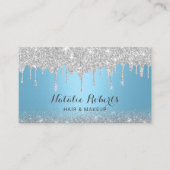 シルバーモダンドリップスブルーメイクアップアーティストヘアサロン 名刺 (正面)