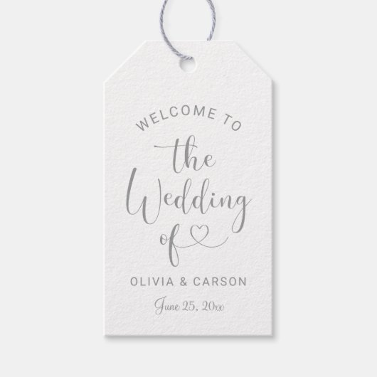 シルバーモダンハートス結婚クリプトへようこそ ギフトタグ (正面)