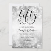 シルバーモダンフィフティ&ファブラス50誕生日 招待状 (正面)
