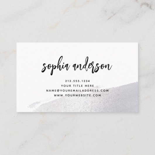 シルバーモダンブラシのストロークと白のスクリプト 名刺 (裏面)