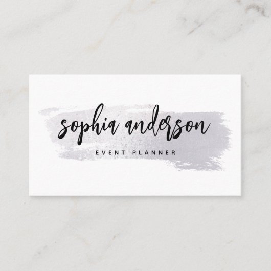 シルバーモダンブラシのストロークと白のスクリプト 名刺 (正面)