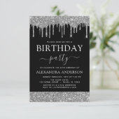シルバーモダンブラックグリッターエイジ誕生日 招待状 (スタンド正面)