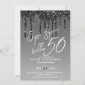 シルバーモダンブラックグリッター50thバースデーパーティー 招待状 (正面)