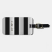 シルバーモダンメタルブラックストライプの名前をカスタムするアドレス ラゲッジタグ (正面横)