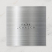 シルバーモダンメタルミニマシンプルリストQRコード スクエア名刺 (正面)