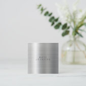 シルバーモダンメタルミニマシンプルリストQRコード スクエア名刺 (スタンド正面)