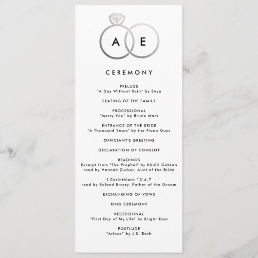 シルバーモダンリングや輪カスタムウェディングプログラム プログラム (正面)