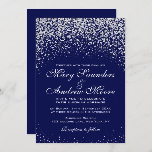 シルバーモダン紙吹雪オンブ王室のルー招待状 招待状 (正面/裏面)