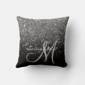 シルバーモダン&ブラックグリッターモノグラグラデーションム クッション (裏面)