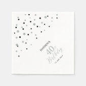 シルバーモダン&ブラック40th誕生日パーティーナプキンス スタンダードカクテルナプキン (正面)