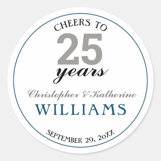 シルバーモダン&ブルー25結婚周年記念 ラウンドシール (正面)