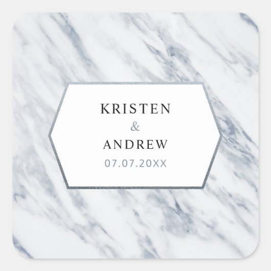 シルバーモダン |大理石結婚式用シール スクエアシール (正面)