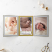 シルバーモダン&金ゴールド6フォトコラージュベビー誕生 三つ折り案内状 (内部)