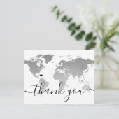 シルバーモノクロワールドマップビーチ結婚式写真 サンキューカード (スタンド正面)