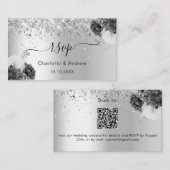 シルバーモノクロ結婚のウェブサイトRSVP QRコード エンクロージャーカード (正面/裏面)