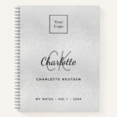 シルバーモノグラムの現代ビジネスロゴ ノートブック (正面)