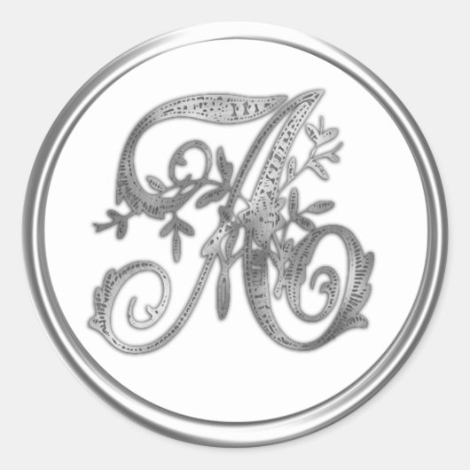 シルバーモノグラムイニシャルオン任意のカラー封筒用シール ラウンドシール (正面)