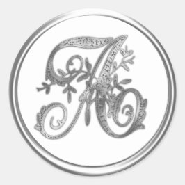 シルバーモノグラムイニシャルオン任意のカラー封筒用シール ラウンドシール