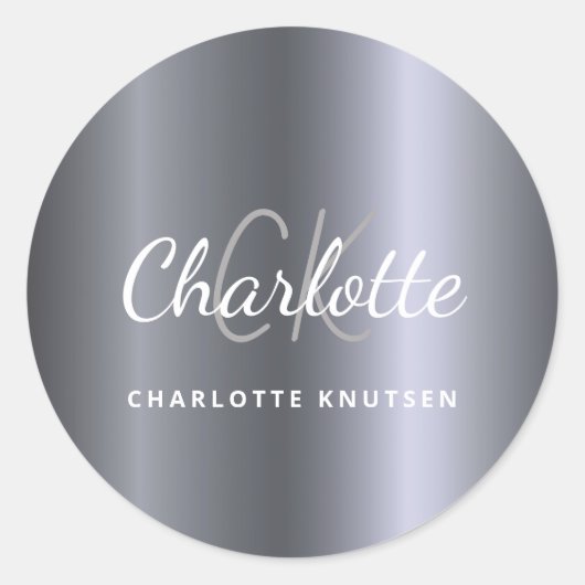 シルバーモノグラムイニシャルミニマリスト ラウンドシール (正面)