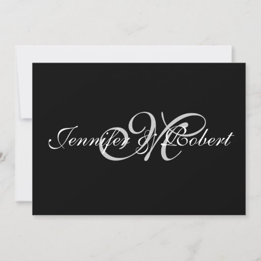 シルバーモノグラムオンブラックウィズ水玉模様 招待状 (正面)