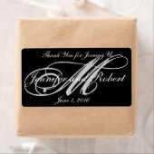 シルバーモノグラムオンブラック水玉模様結婚ズ ラベル (インサイチュ)