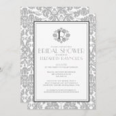 シルバーモノグラムダマスクブライダルシャワー招待状 招待状 (正面/裏面)