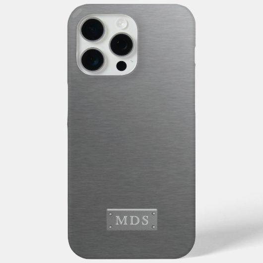 シルバーモノグラムフェイクブラシ仕上げ金属ルック Case-Mate iPhoneケース (裏面)