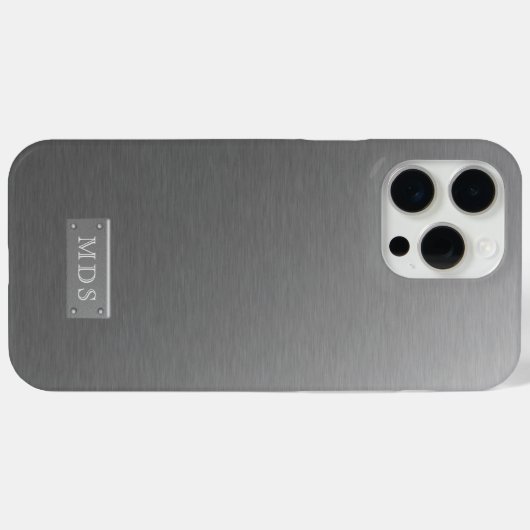 シルバーモノグラムフェイクブラシ仕上げ金属ルック Case-Mate iPhoneケース (裏面 (横))