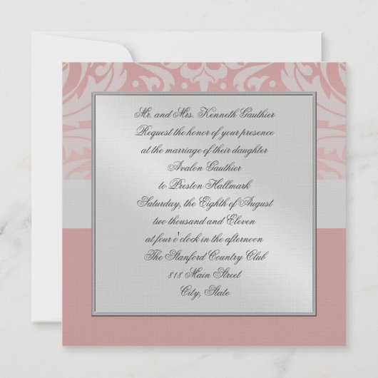 シルバーモノグラムリネンダマスクピンク招待状 招待状 (裏面)