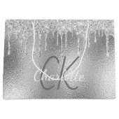 シルバーモノグラム名前 現代 エレガント ラージペーパーバッグ (正面)