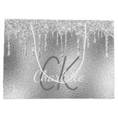 シルバーモノグラム名前 現代 エレガント ラージペーパーバッグ (裏面)