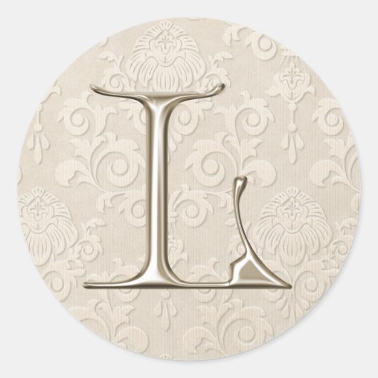 シルバーモノグラム結婚式用シール – 文字L ラウンドシール (正面)