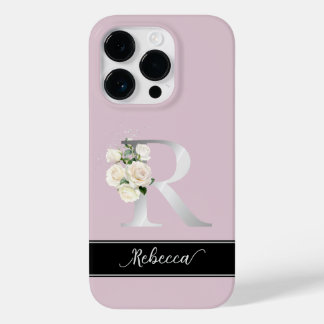 シルバーモノグランR名前をカスタムするホワイトローズピンク Case-Mate iPhone 14 PROケース
