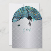 シルバーモロッコタイルアクア&コーラルピーコック結婚ズ 招待状 (裏面)