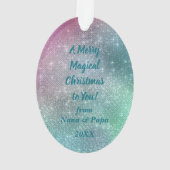 シルバーユニコーンオンホリデースパークルパーソナライズされた オーナメント (裏面)