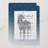 シルバーユニコーンシャインブライト金ゴールドスターズ誕生日 招待状 (正面/裏面)