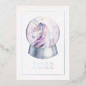 シルバーユニコーン スノーグローブ クリスマス 箔シーズンカード (正面)