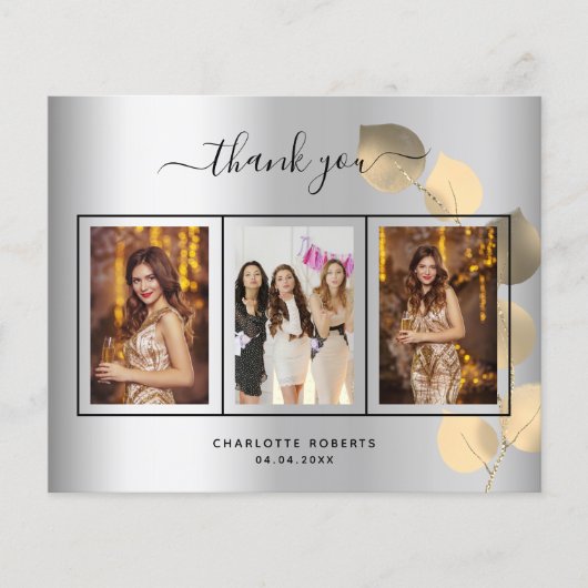 シルバーユーカリ写真誕生日サンキューカード (正面)