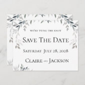 シルバーユーカリ結婚グリネリーの2日を保存 招待状 (正面/裏面)