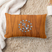 シルバーヨットフラッグ航海のオンチークウッドプリント ランバークッション (ブランケット)