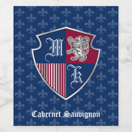 シルバーライオンコートアームズモノグラムエンブレムシールド ワインラベル (シングルラベル)