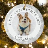 シルバーライツペットの初めてのクリスマス写真 セラミックオーナメント