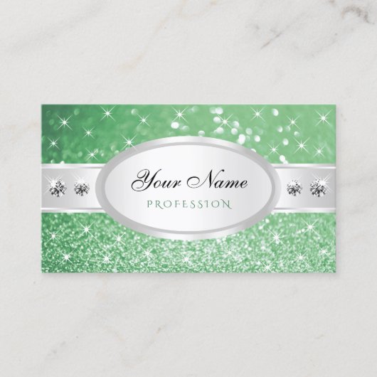 シルバーライトエメラルドグリーングリッタージュエリーデザイナー 名刺 (正面)